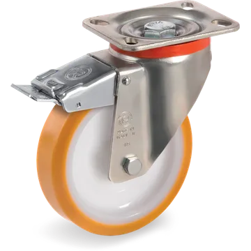Rueda giratoria de poliuretano TR Ø125×30 mm con freno