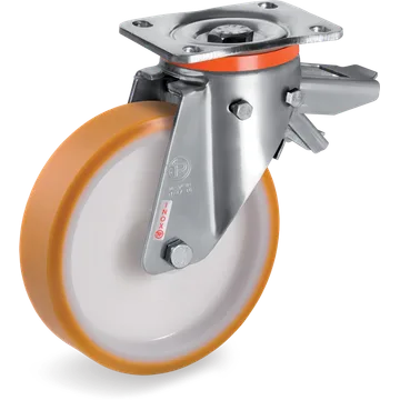 Rueda giratoria de poliuretano TR Ø200×50 mm con freno