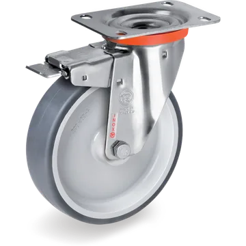 Rueda giratoria de goma termoplástica Ø80×30 mm con freno