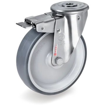 Rueda giratoria de goma termoplástica Ø80×30 mm con freno