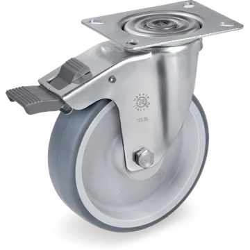 Thermoplastic rubber swivel castor Ø100×30 mm with brake