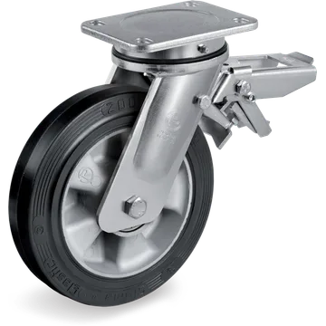 Rueda giratoria de goma elástica Ø125×50 mm con freno