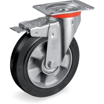 Elastic rubber swivel castor Ø180×50 mm with brake