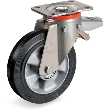 Elastic rubber swivel castor Ø180×50 mm with brake