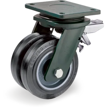 Rueda giratoria de goma elástica Ø150 mm con freno