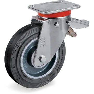Elastic rubber swivel castor Ø150×50 mm with brake