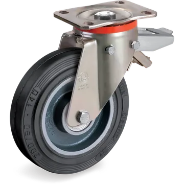 Elastic rubber swivel castor Ø150×50 mm with brake
