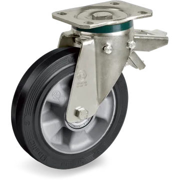 Elastic rubber swivel castor Ø180×50 mm with brake