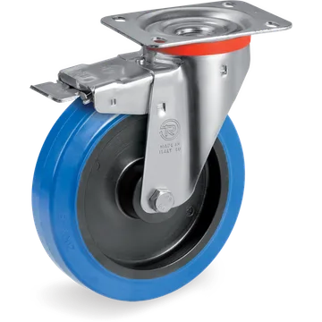 Elastic rubber swivel castor Ø125×36 mm with brake